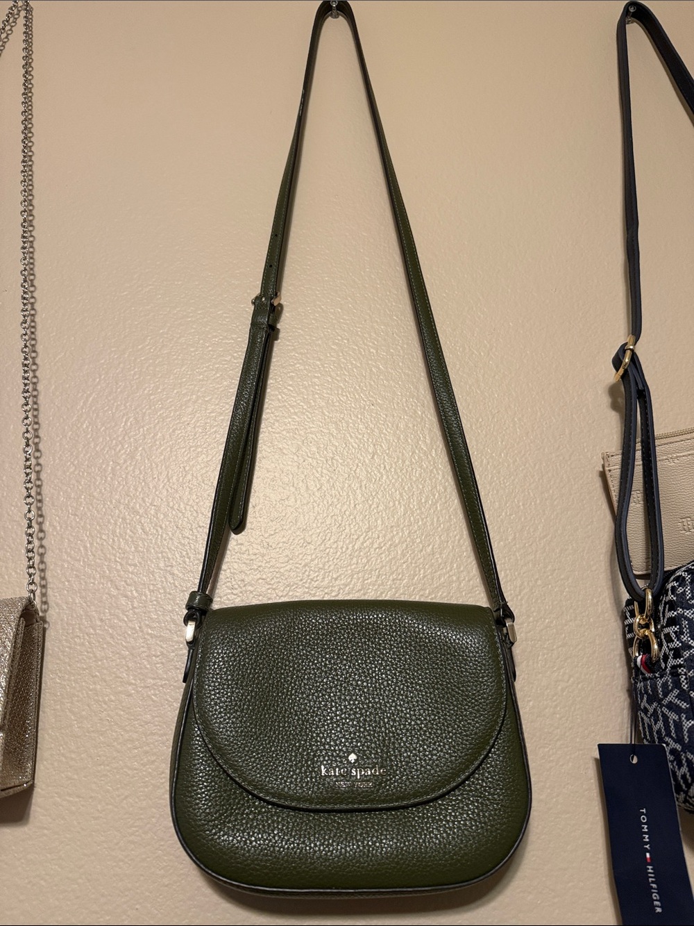 kate spade Dark Olive Green Pebbled Leather Crossbody Saddle Bag